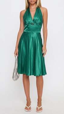 A.B.S. by Allen Schwartz Emerald Green Satin Halter Dress